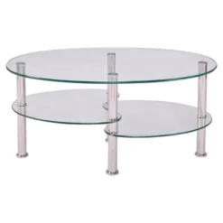 Tangkula Oval Dining Table Tempered Glass Top Tea Table Chrome Base Living Room -Tangkula Shop GUEST 82f63b72 c972 4008 b48f f6f14b7dfe74