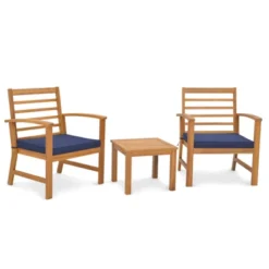 Tangkula 3PCS Furniture Set Acacia Wood Conversation Set W/ Soft Seat Cushions Outdoor -Tangkula Shop GUEST 830c43a5 e6d5 48d7 848e 7154e30c562f