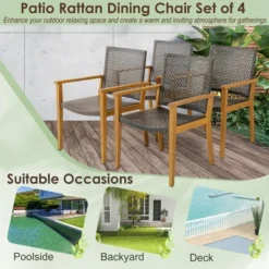 Tangkula Outdoor Rattan Chair Set Of 4 Patio PE Wicker Dining Chairs W/ Sturdy Acacia Wood Frame 13 Tangkula Outdoor Rattan Chair Set Of 4 Patio PE Wicker Dining Chairs W/ Sturdy Acacia Wood Frame -Tangkula Shop GUEST 832da38e 1f4e 4ca3 b433 acbd91a5e606