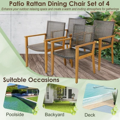 Tangkula Outdoor Rattan Chair Set Of 4 Patio PE Wicker Dining Chairs W/ Sturdy Acacia Wood Frame 5 Tangkula Outdoor Rattan Chair Set Of 4 Patio PE Wicker Dining Chairs W/ Sturdy Acacia Wood Frame - Image 5