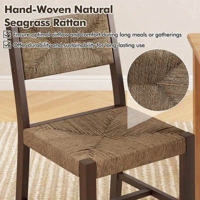 Tangkula Wooden Dining Chair Set Of 4 W/ Natural Weave Seagrass Rattan Backrest & Seat 3 Tangkula Wooden Dining Chair Set Of 4 W/ Natural Weave Seagrass Rattan Backrest & Seat - Image 3