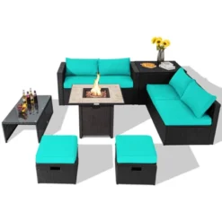 Tangkula 9-Piece Outdoor Wicker Sectional Set with Gas Fire Pit Table -Tangkula Shop GUEST 838f7850 296b 49d4 ade0 a38aff7c042b