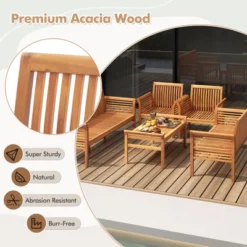 Tangkula 5 Pieces Acacia Wood Patio Conversation Set Outdoor Furniture Sofa Set With Removable Seat Cushions Sectional Sofa & Table Set -Tangkula Shop GUEST 83ad08f4 63d3 4bee 941a a2f665620984