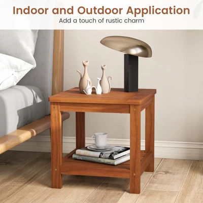 Tangkula 2-Tier Wood Adirondack Side Table with Storage Shelf 4 Tangkula 2-Tier Wood Adirondack Side Table with Storage Shelf - Image 4