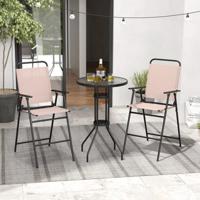 Tangkula 3PCS Bistro Set Folding Chairs Round Bar Table W/ 1.6" Umbrella Hole Yard Patio 3 Tangkula 3PCS Bistro Set Folding Chairs Round Bar Table W/ 1.6" Umbrella Hole Yard Patio - Image 3