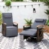 Tangkula Set of 2 Patio Rattan 360° Swivel Recliner Chairs with Side Table