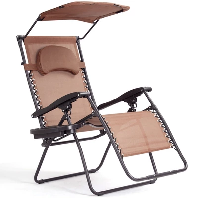 Tangkula Reclining Zero Gravity Chair with Sunshade and Side Tray - Brown 5 Tangkula Reclining Zero Gravity Chair with Sunshade and Side Tray - Brown - Image 5