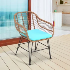 Tangkula 3PCS Patio Rattan Furniture Set With Round Tempered Glass Top Table & 2 Rattan Armchairs White/Turquoise/Red -Tangkula Shop GUEST 83e12cd1 b6d3 474e 8e2b 8b3a9f5452ec