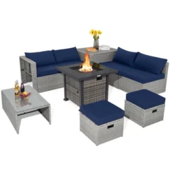 Tangkula 9 Pieces Outdoor Patio Furniture Set W/ 32" Propane Fire Pit Table Sectional Sofa Set W/ Storage Box Black/Gray/Navy/Red/Turquoise/Off White -Tangkula Shop GUEST 83f6ad3e 0b4b 45a5 b40c 2ea53e69c53c