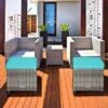 Tangkula Set of 2 Outdoor Rattan Cushioned Ottomans - All-Weather Patio Footrests