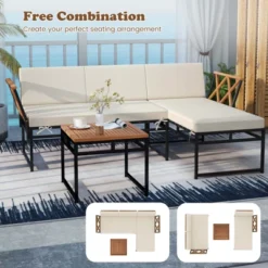 Tangkula 3-Piece L-Shaped Acacia Wood Patio Furniture Set with Cushioned Sofa & Coffee Table -Tangkula Shop GUEST 840db34e e8e3 4c1a 9dd2 307e486e8ad6