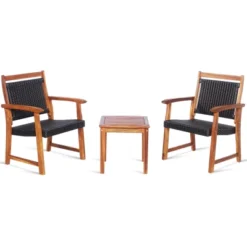 Tangkula 3 PCS Patio Rattan Bistro Set Outdoor Acacia Wood Table & Chairs Set -Tangkula Shop GUEST 841f7f96 8915 4dae 80ca c81e4354dad7
