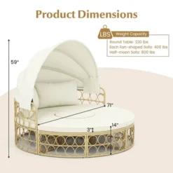 Tangkula Round Daybed W/ Retractable Canopy Soft Cushions For Patio Beige & Off White -Tangkula Shop GUEST 8420c8d8 bc05 476e 9afb 11120bb57954