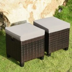 Tangkula 4PCS Rattan Ottoman Set: Versatile Outdoor Patio Footstools & Seating