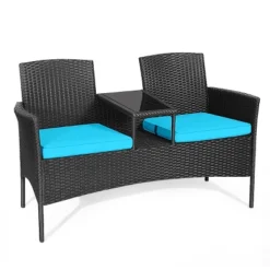 Tangkula Outdoor Rattan Wicker Patio Conversation Chair Set with Turquoise Cushions -Tangkula Shop GUEST 848f38f0 6b40 4808 8ad4 7354fb8f7438