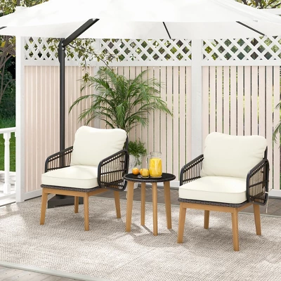 Tangkula 3-Piece Patio Rattan Bistro Set with Acacia Wood Frame 3 Tangkula 3-Piece Patio Rattan Bistro Set with Acacia Wood Frame - Image 3