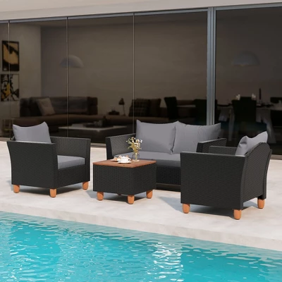 Tangkula 4-Piece Outdoor Wicker Conversation Set with Storage Coffee Table 3 Tangkula 4-Piece Outdoor Wicker Conversation Set with Storage Coffee Table - Image 3