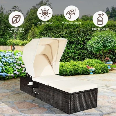 Tangkula Outdoor Cushioned Reclining Chaise Lounge W/Folding Canopy 5 Tangkula Outdoor Cushioned Reclining Chaise Lounge W/Folding Canopy - Image 5
