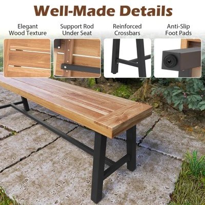 Tangkula 2PCS 63" Acacia Wood Outdoor Bench 3-Person Patio Bench With 800 Lbs Weight Capacity Outdoor Backless Bench With Heavy-Duty Metal Frame 6 Tangkula 2PCS 63" Acacia Wood Outdoor Bench 3-Person Patio Bench With 800 Lbs Weight Capacity Outdoor Backless Bench With Heavy-Duty Metal Frame - Image 6