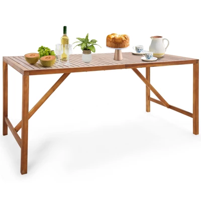 Tangkula Rectangle Acacia Wood Dining Table Spacious Slatted Top Up To 6 Patio 3 Tangkula Rectangle Acacia Wood Dining Table Spacious Slatted Top Up To 6 Patio - Image 3