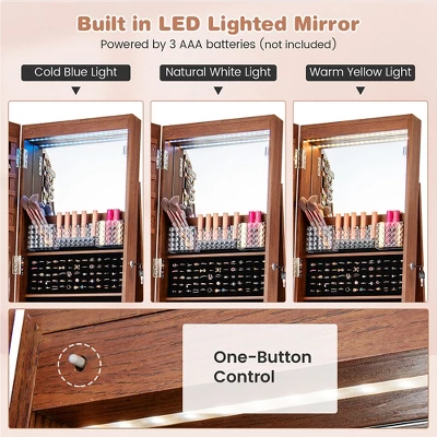 Tangkula 64" Jewelry Organizer Lockable Jewelry Cabinet Armoire W/ Mirror & LED Lights 4 Tangkula 64" Jewelry Organizer Lockable Jewelry Cabinet Armoire W/ Mirror & LED Lights - Image 4