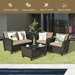 Tangkula 4PCS Cushioned Rattan Conversation Set W/ Coffee Table Patio Outdoor 13 Tangkula 4PCS Cushioned Rattan Conversation Set W/ Coffee Table Patio Outdoor -Tangkula Shop GUEST 86592a9c 72cc 46bd b57c b8303015d4bc