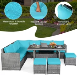 Tangkula 7-Piece Rattan Patio Sectional Sofa Set with Turquoise Cushions -Tangkula Shop GUEST 8662571f ca8e 4500 88ea 2b71bc56a1de