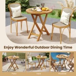Tangkula Patio Teak Wood Dining Table 27.5" Round Side Table W/ Slatted Tabletop -Tangkula Shop GUEST 867a59dd 433b 4818 a877 758ee1f58a71