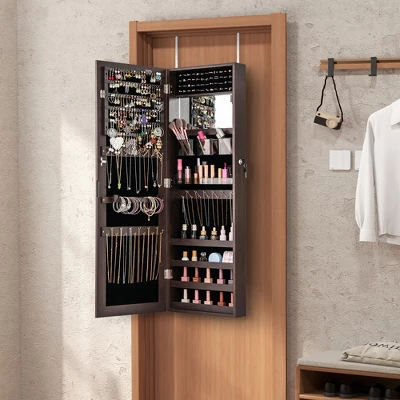 Tangkula 43.5" Jewelry Mirror Cabinet W/ Full-length Mirror & Interior Makeup Mirror 1 Tangkula 43.5" Jewelry Mirror Cabinet W/ Full-length Mirror & Interior Makeup Mirror