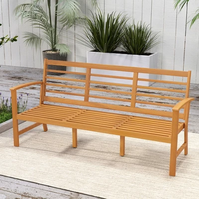 Tangkula 64" Acacia Wood 3-Seat Patio Bench with Off-White Cushion 2 Tangkula 64" Acacia Wood 3-Seat Patio Bench with Off-White Cushion - Image 2
