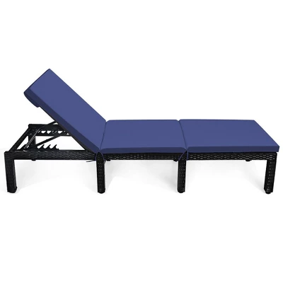 Tangkula Patio Lounge Chair Rattan Chaise W/ Adjustable Navy/Red & Off White Cushioned 6 Tangkula Patio Lounge Chair Rattan Chaise W/ Adjustable Navy/Red & Off White Cushioned - Image 6