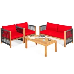 Tangkula Outdoor Patio Wood Conversation Furniture Set Padded Chair With Coffee Table Red/Turquoise 8 Tangkula Outdoor Patio Wood Conversation Furniture Set Padded Chair With Coffee Table Red/Turquoise -Tangkula Shop GUEST 86bb2e94 ac84 4d1b b068 7e0fc444eb8f