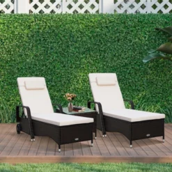 Tangkula 2-Piece Adjustable Wicker Patio Lounge Set with Cushions and Wheels