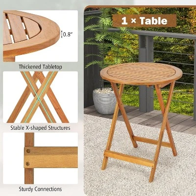 Tangkula 3PCS Folding Bistro Set Solid Acacia Wood Table & Chairs Slatted Tabletop Patio 4 Tangkula 3PCS Folding Bistro Set Solid Acacia Wood Table & Chairs Slatted Tabletop Patio - Image 4