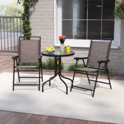 Tangkula 3-Piece Outdoor Bistro Set – Tempered Glass Table & Folding Chairs