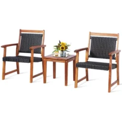 Tangkula 3 PCS Patio Rattan Bistro Set Outdoor Acacia Wood Table & Chairs Set -Tangkula Shop GUEST 87c0d4cb a81a 4813 bd6a 5d0d8b9ab745