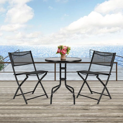 Tangkula 3-Piece Outdoor Patio Bistro Set with Folding Chairs and Tempered Glass Table 3 Tangkula 3-Piece Outdoor Patio Bistro Set with Folding Chairs and Tempered Glass Table - Image 3