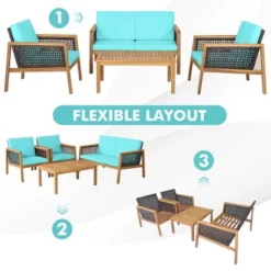 Tangkula 4PCS Patio Acacia Wood Furniture Set PE Rattan Conversation Set W/ Turquoise Cushions 12 Tangkula 4PCS Patio Acacia Wood Furniture Set PE Rattan Conversation Set W/ Turquoise Cushions -Tangkula Shop GUEST 87ef7529 3893 4bae 9b1f 045dd8b6e272