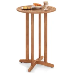 Tangkula 39" Outdoor Acacia Wood Bar Table with Slatted Round Top -Tangkula Shop GUEST 8802e35b 900d 423b bf26 746585160c92