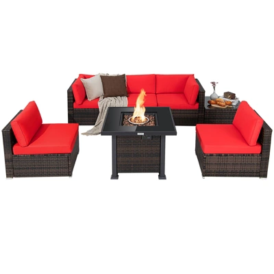 Tangkula 7-Piece Outdoor Rattan Sectional Sofa Set with 50,000 BTU Propane Fire Pit Table 10 Tangkula 7-Piece Outdoor Rattan Sectional Sofa Set with 50,000 BTU Propane Fire Pit Table - Image 10