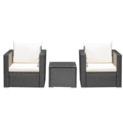 Tangkula 3PCS Rattan Patio Conversation Furniture Set Outdoor Sofa Set W/ Cushions -Tangkula Shop GUEST 8821f91c 3a50 4699 8ae8 d9c0030cf94d
