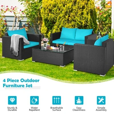 Tangkula 4PC Patio Rattan Wicker Conversation Furniture Set Sectional Sofa & Coffee Table 5 Tangkula 4PC Patio Rattan Wicker Conversation Furniture Set Sectional Sofa & Coffee Table - Image 5