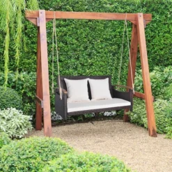 Tangkula 2-seater Hanging Swing Porch Swing PE Wicker Swing Outdoor Hanging Swing Garden Poolside -Tangkula Shop GUEST 88263665 4671 4b0e 8aa7 540e311feac0