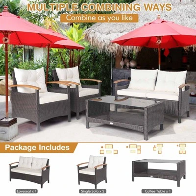 Tangkula 4-Piece Patio Rattan Furniture Set with Cushioned Seating 4 Tangkula 4-Piece Patio Rattan Furniture Set with Cushioned Seating - Image 4