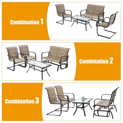 Tangkula 4PCS Patio Conversation Set Cotton Padded Furniture Set W/ Swing Glider Loveseat 2 Tangkula 4PCS Patio Conversation Set Cotton Padded Furniture Set W/ Swing Glider Loveseat - Image 2