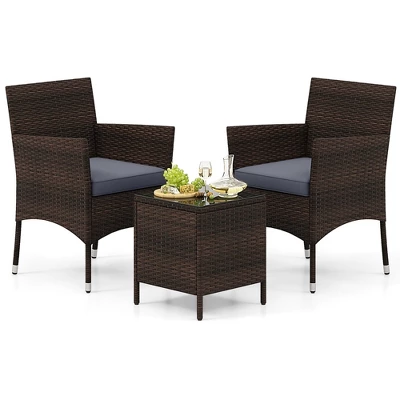 Tangkula 3 PCS Outdoor Conversation Set W/ Cushioned Seat & Tempered Glass Tabletop 11 Tangkula 3 PCS Outdoor Conversation Set W/ Cushioned Seat & Tempered Glass Tabletop - Image 11