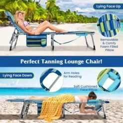 Tangkula Folding Chaise Lounge Chair Sunbathing Recliner W/ Face Hole & Removable Pillow Navy Blue -Tangkula Shop GUEST 8891b9a6 e406 41d7 a38c 8b28b9004955