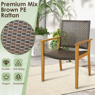 Tangkula Outdoor Rattan Chair Set Of 4 Patio PE Wicker Dining Chairs W/ Sturdy Acacia Wood Frame 7 Tangkula Outdoor Rattan Chair Set Of 4 Patio PE Wicker Dining Chairs W/ Sturdy Acacia Wood Frame - Image 7