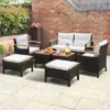 Tangkula 7-Piece Rattan Patio Conversation Set with Acacia Wood Accents