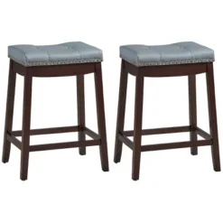 Tangkula 4 PCS Saddle Bar Stools Backless Nailhead Counter Stool With Grey Cushions White/Coffee -Tangkula Shop GUEST 8963b1b0 0d0e 4a46 b8ea a44ade8e524c